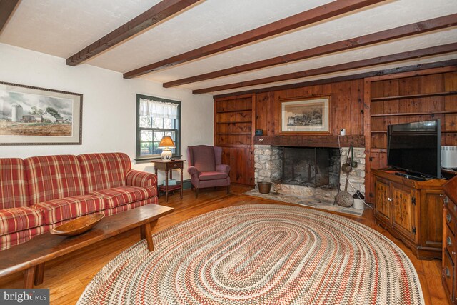 2209 Swamp Rd, Furlong, PA 18925 - stairs with beam ceiling, brick floors, and baseboards