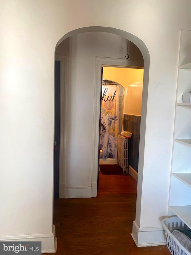 corridor featuring dark hardwood / wood-style flooring