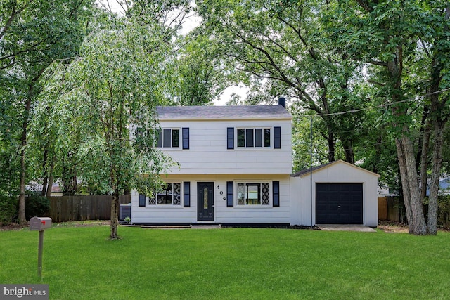 view of front of property featuring central AC unit and a front yard