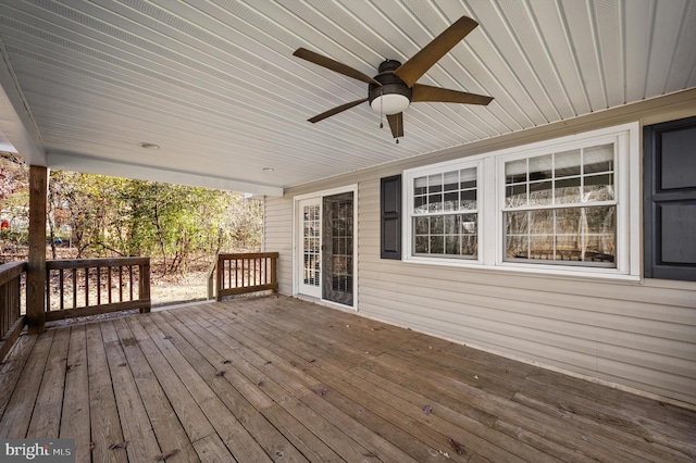 wooden deck with ceiling fan