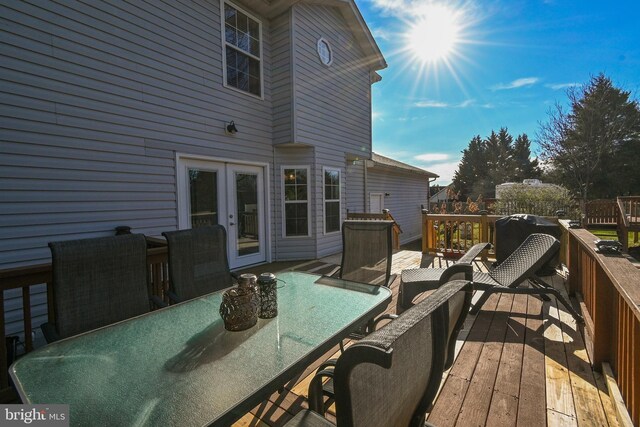 wooden terrace with french doors