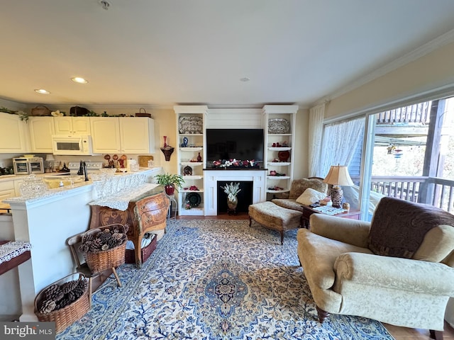 living room featuring ornamental molding