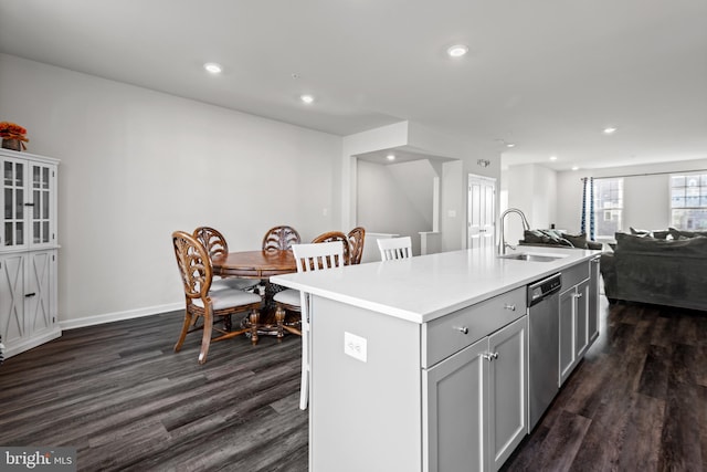 8510 Randell Ridge Rd, Frederick, MD 21704 - kitchen featuring a sink, stainless steel dishwasher, dark wood-style floors, open floor plan, and recessed lighting