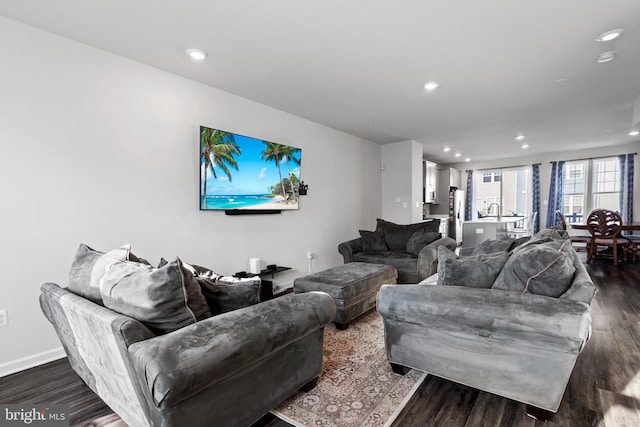 8510 Randell Ridge Rd, Frederick, MD 21704 - living area with dark wood-style floors, recessed lighting, and baseboards