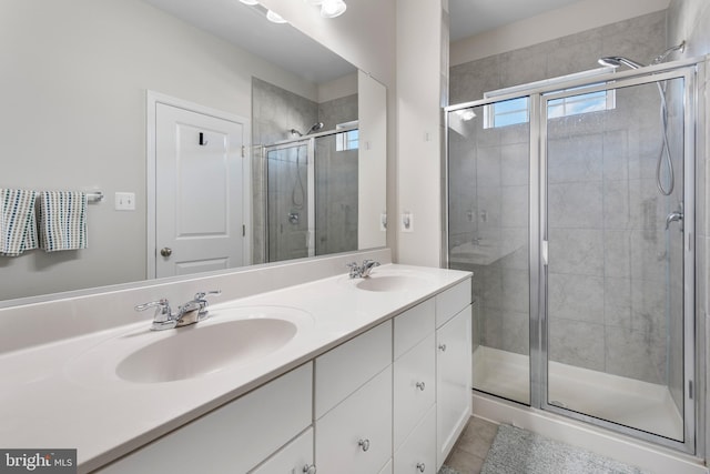 8510 Randell Ridge Rd, Frederick, MD 21704 - bathroom with a stall shower, double vanity, and tile patterned flooring