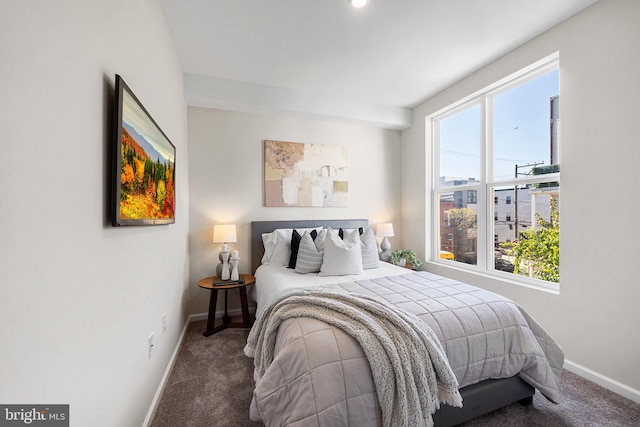 carpeted bedroom featuring multiple windows