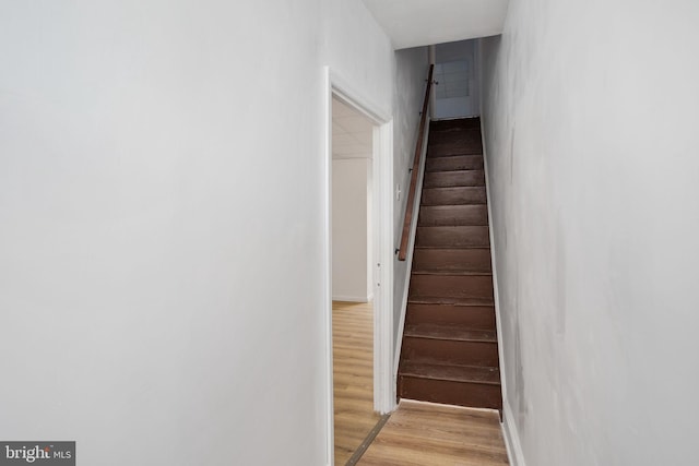 stairs featuring hardwood / wood-style flooring