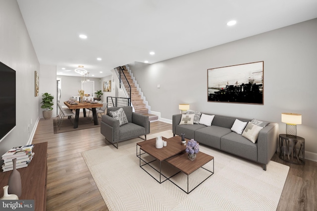 living room with light hardwood / wood-style floors