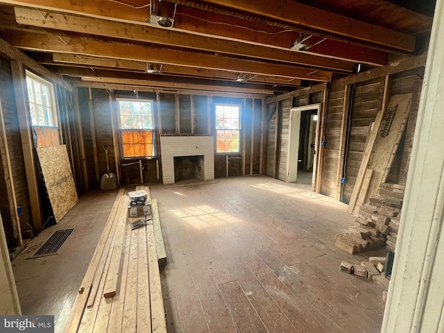 basement featuring a fireplace