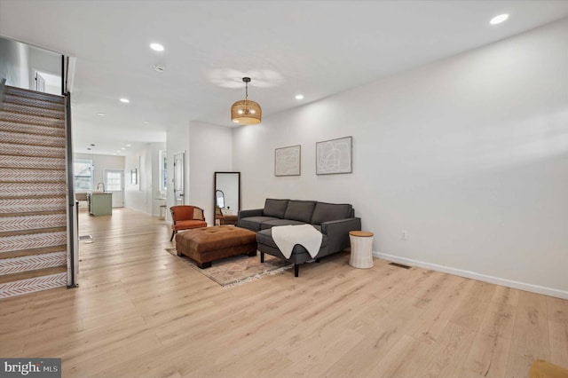 living room featuring light wood-type flooring