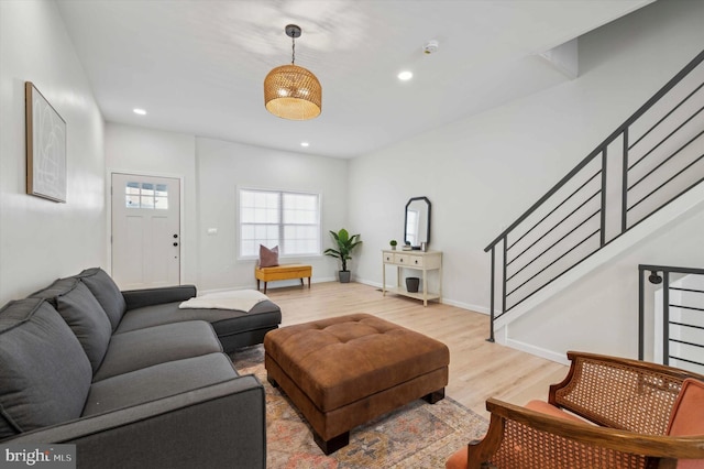 living room with light hardwood / wood-style floors