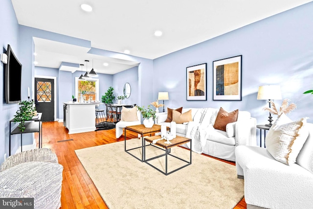 living room featuring light wood-type flooring