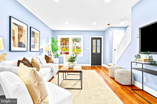 living room with light wood-type flooring