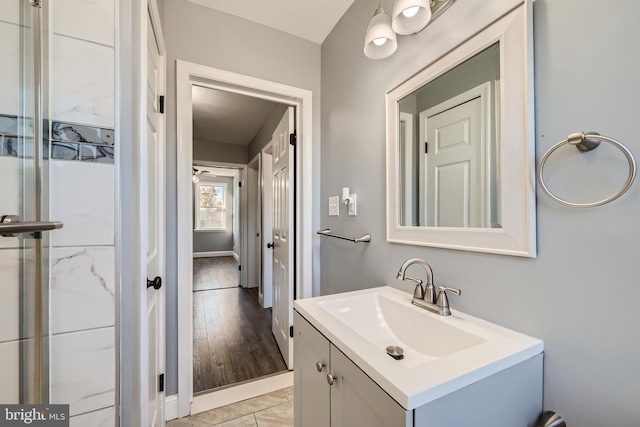 bathroom featuring wood-type flooring and vanity