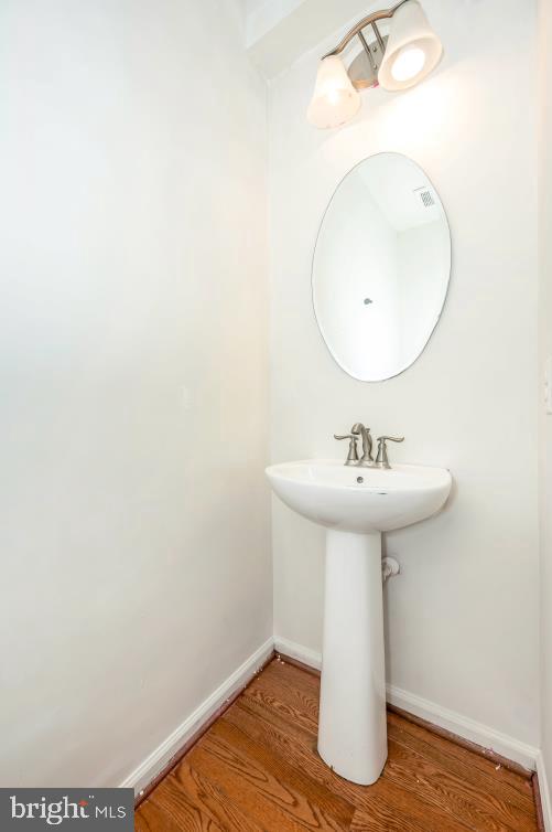 bathroom featuring wood-type flooring and sink