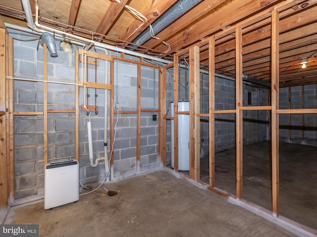 basement featuring water heater