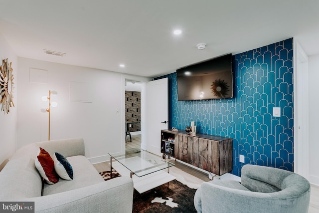 living room with hardwood / wood-style floors