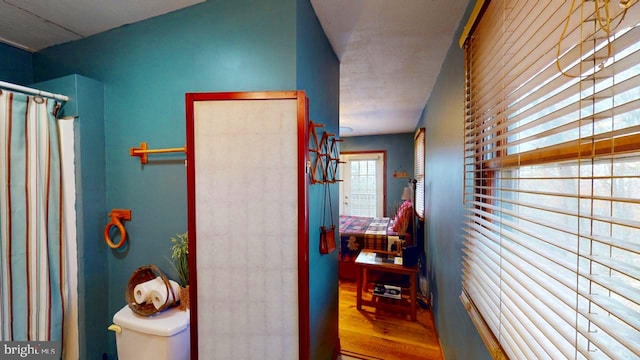 bathroom with hardwood / wood-style floors and toilet