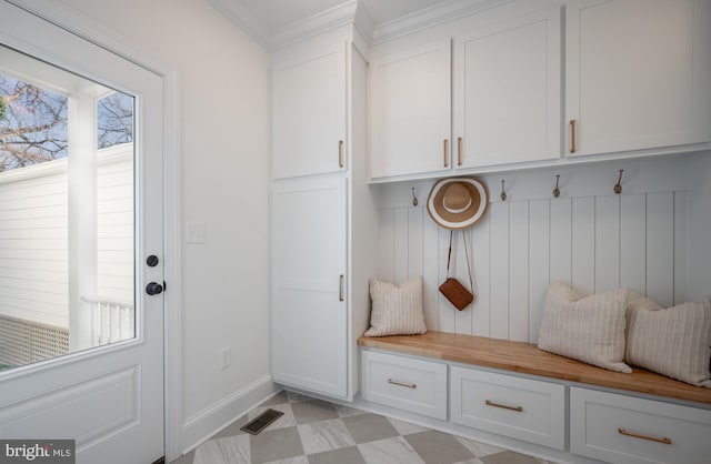 mudroom with ornamental molding