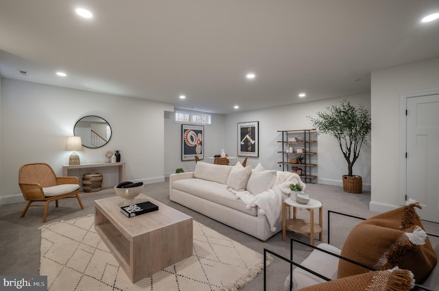 living room with light carpet