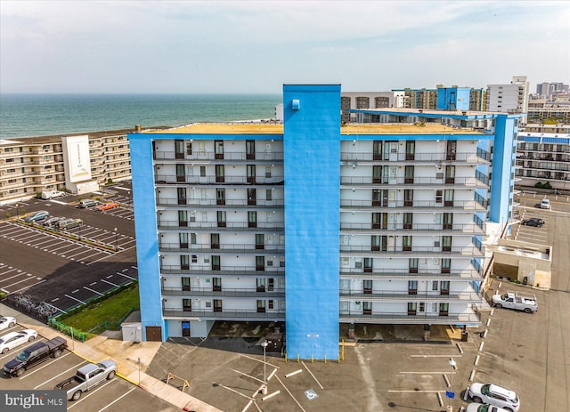 view of building exterior featuring a water view