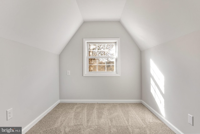 additional living space featuring lofted ceiling and carpet