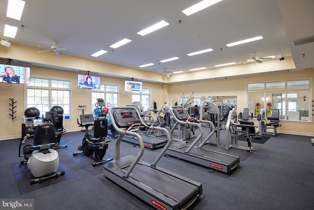 workout area featuring ceiling fan