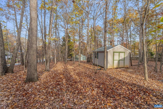 view of yard featuring a shed