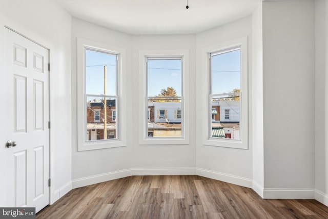 unfurnished room with a wealth of natural light and hardwood / wood-style flooring