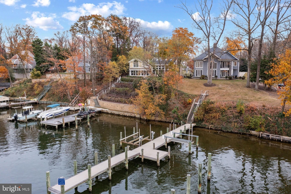 dock area featuring a water view