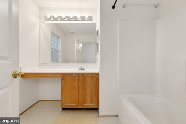 bathroom with vanity and bathing tub / shower combination