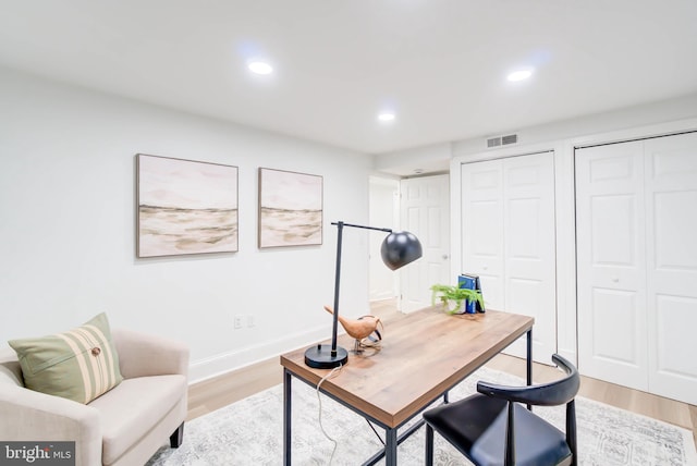 office featuring light hardwood / wood-style flooring