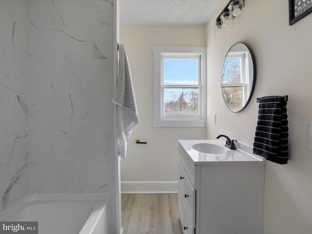 bathroom featuring hardwood / wood-style floors and vanity