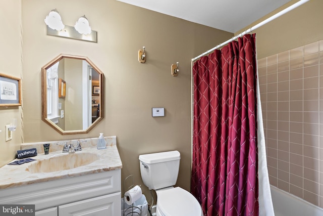 1324 River Rd, New Hope, PA 18938 - full bathroom with vanity, toilet, and shower / bath combo with shower curtain
