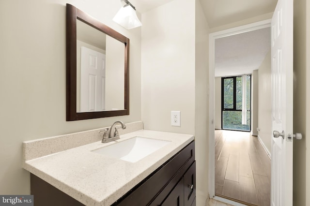 bathroom with vanity and hardwood / wood-style flooring