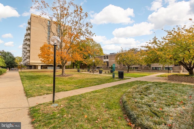 view of property's community with a lawn