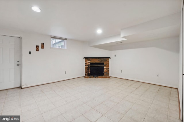 basement featuring a fireplace