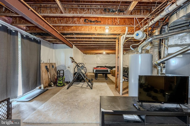 basement featuring water heater