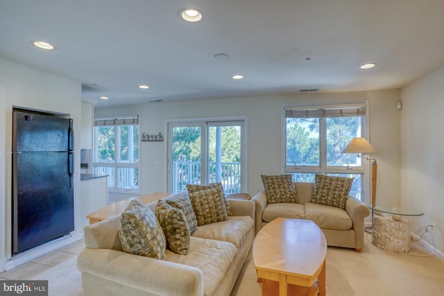 carpeted living room featuring plenty of natural light