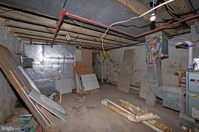 basement with heating unit