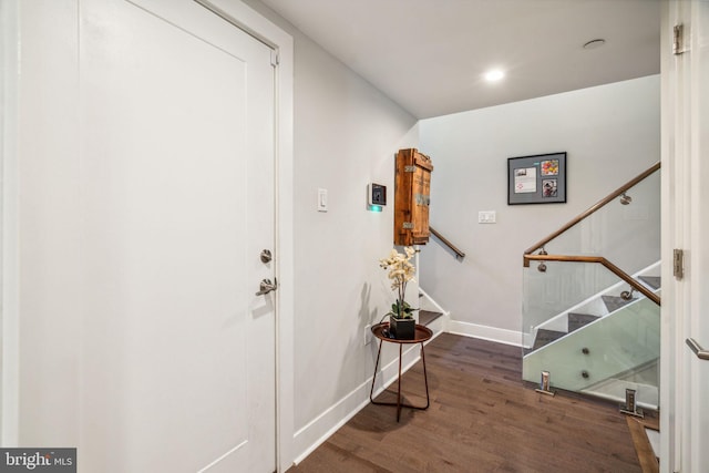 entryway with dark wood-type flooring