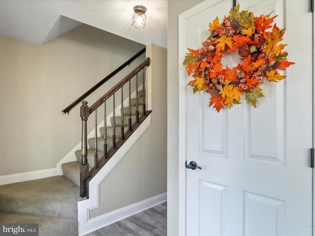 stairs with hardwood / wood-style floors