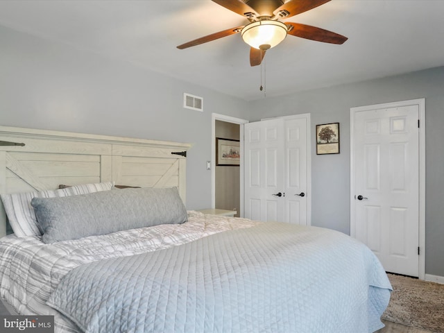 bedroom with carpet and ceiling fan