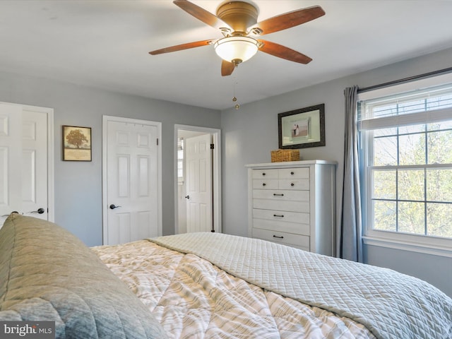 bedroom featuring ceiling fan