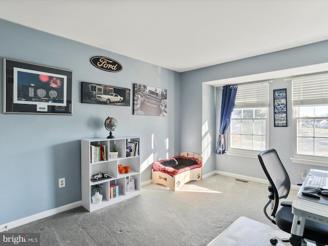 home office featuring carpet flooring