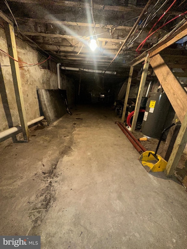 basement featuring water heater