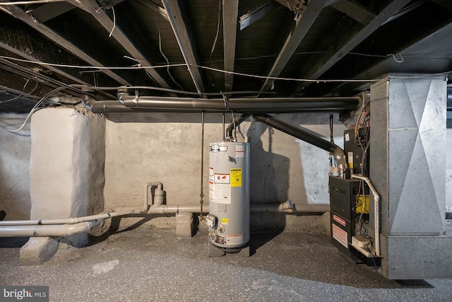 basement with water heater