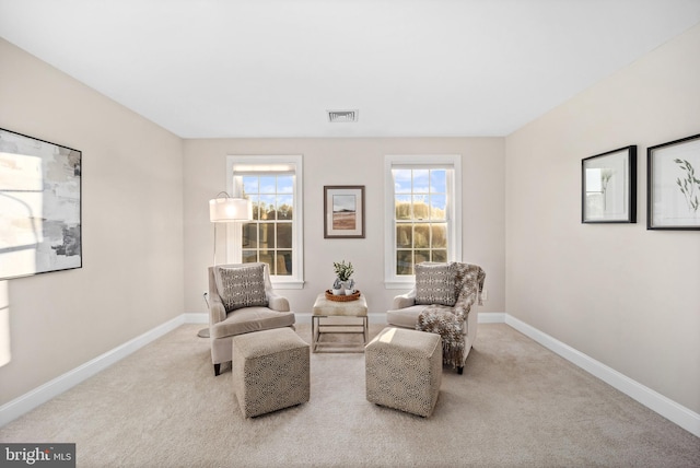 sitting room with light carpet