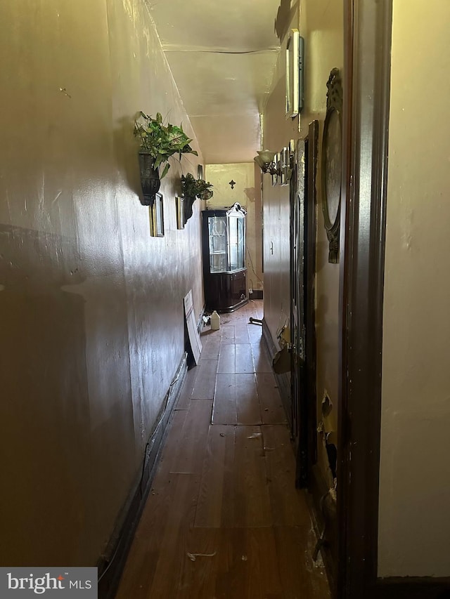 hallway with dark hardwood / wood-style floors