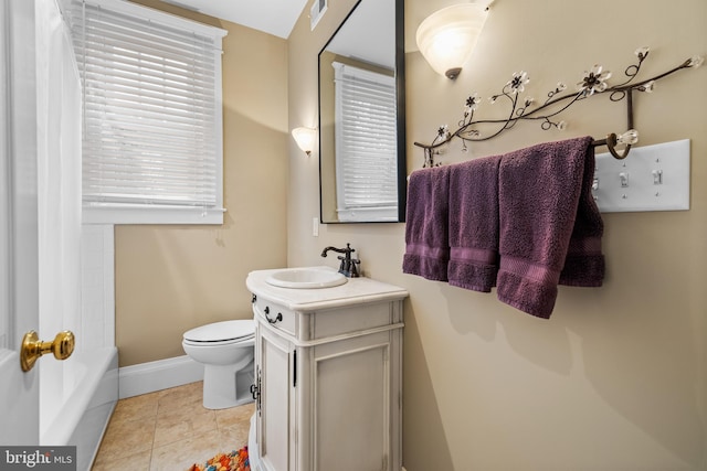 bathroom featuring tile patterned floors, vanity, and toilet